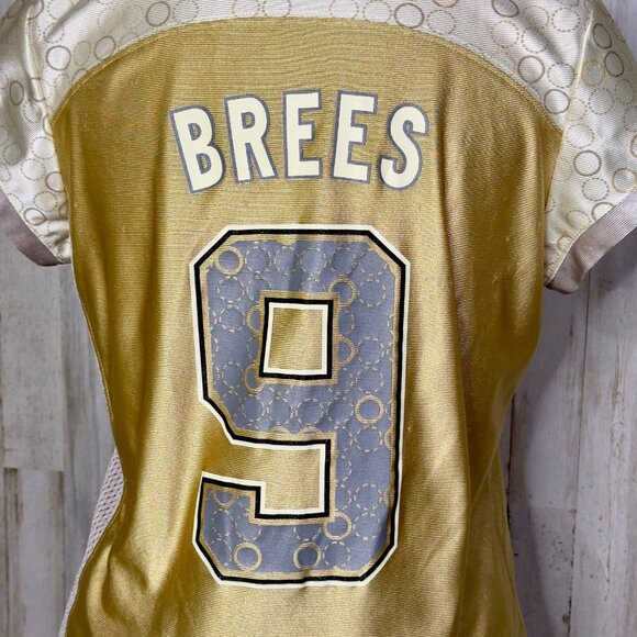 Reebok Saints Gold Silver Drew Brees No. 9 Rhinestone NFL Football Jersey Size M - Picture 13 of 13